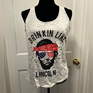 Drinkin like Lincoln women’s m gray tank top 4th of July cut tank top summer